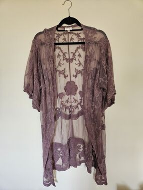 Dizzy Gal Mauve Floral Embroidered Sheer Cardigan